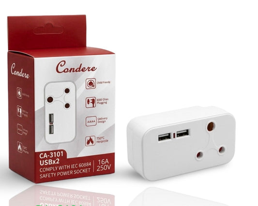 Condere Multi-Plug Inc 2USB Ports