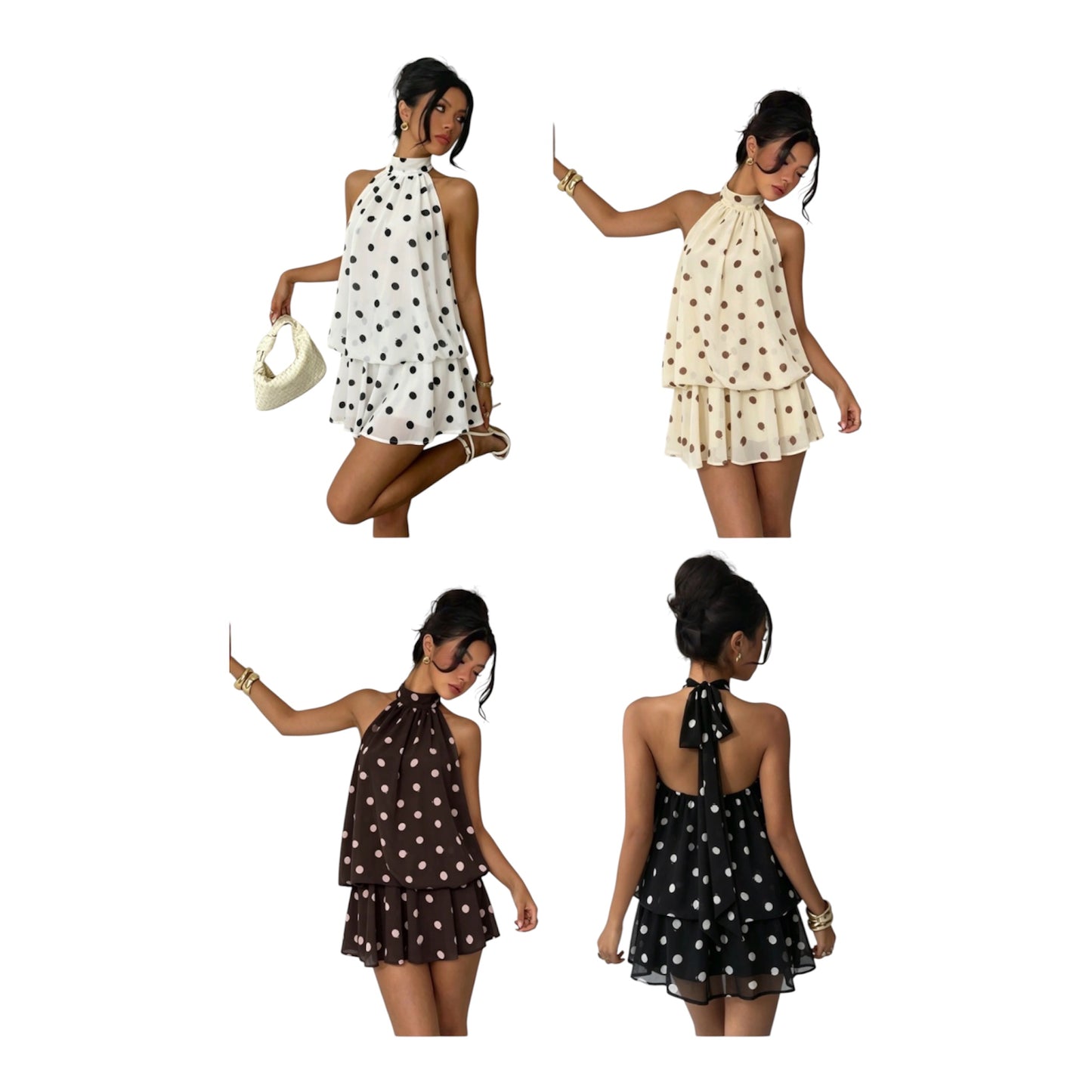 Ladies Summer Halter Neck Polka Backless Mini Dress-Various Colours