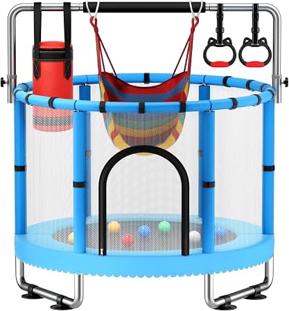 Trampoline for Kids with Enclosure, Gymnastics Bar & Toy, 140cm
