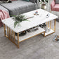 MFurn Modern Faux Marble Coffee Table – Dual-Layer Storage, Gold Frame