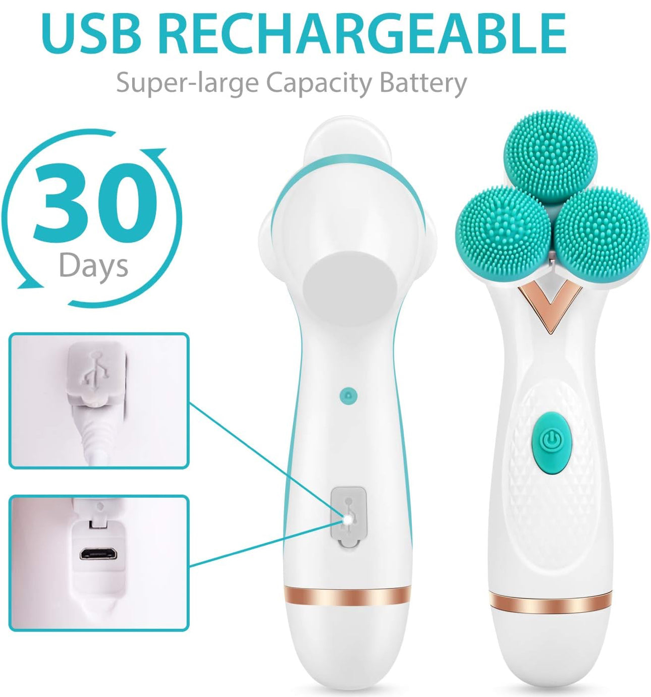 MTech Rechargeable Facial Cleansing Spin Brush with 2 Exfoliating Brush Heads - Waterproof Face Spa 3D Rotary Cleansing Design for Gentle Exfoliation and Deep Scrubbing