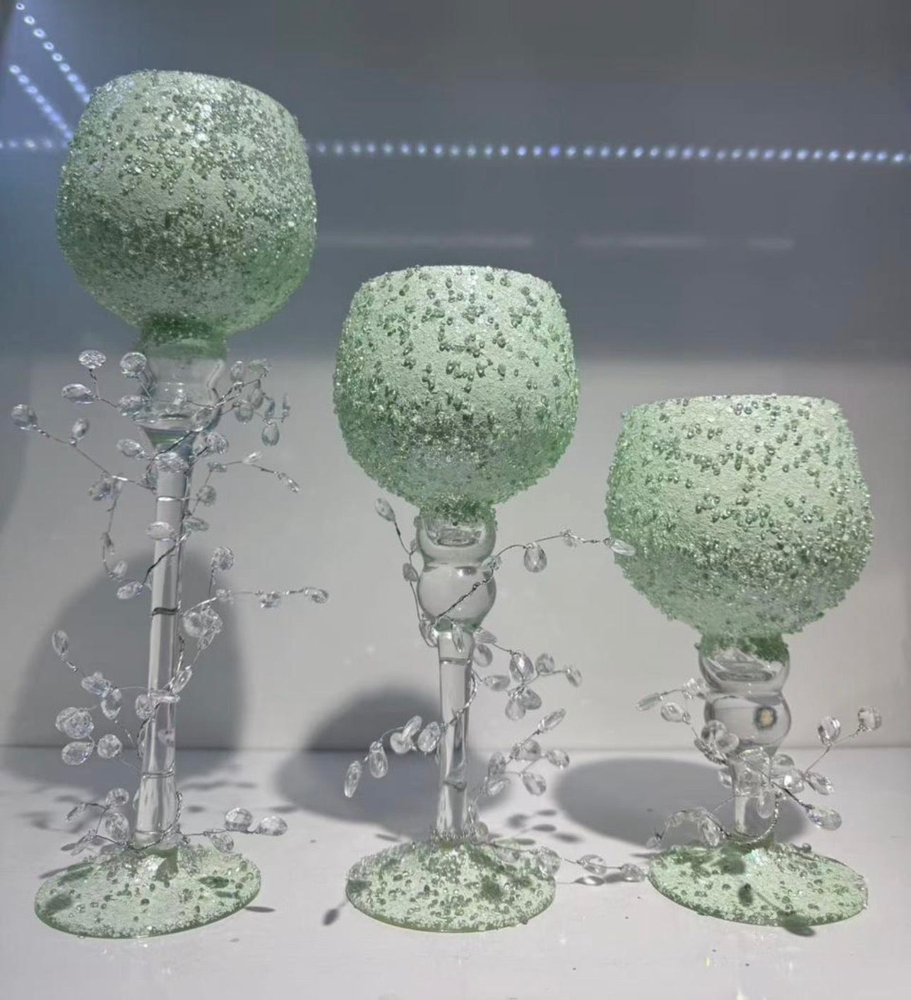 MHome Candle Holder Chalice Elegant Glittering Glass 3pc Set-Various Options