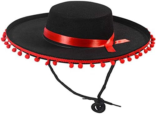 Funny Party Hats Matador Costume – Spanish Hat - Black and Red Matador Hat - Spanish Bull Fight Hat - Black Sombrero Hat, Matador Spanish Bull Fighting Costume Hat, One Size