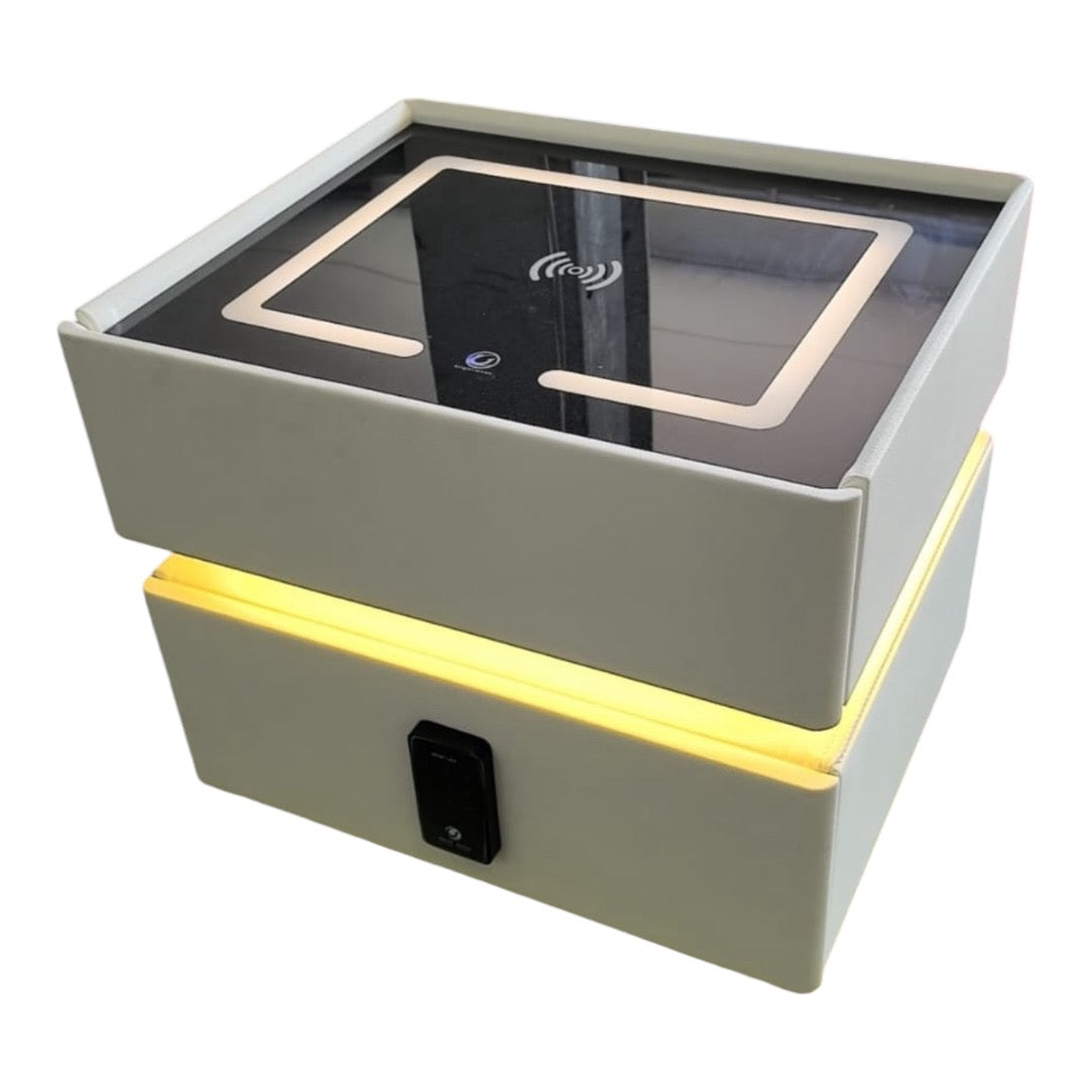 Nordic style smart bedside cabinets with wireless charging, Bluetooth speaker, LED strip, and secure password lock drawer-Available In Various Colours PreOrder Sales Now Available!