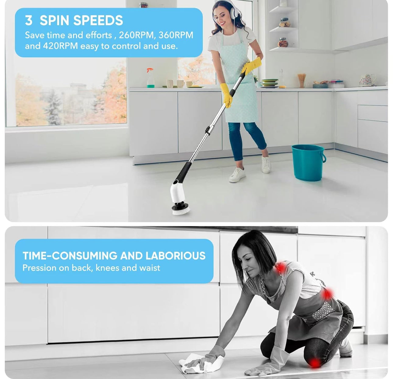 MHome 8 IN1 Electric Brush Spin Scrubber Cordless Rechargeable Handheld