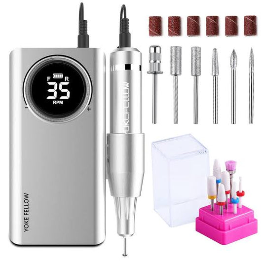 Professional Rechargeable 35000 RPM Nail Drill, Electric Nail Drills Machine for Acrylic Nail Natural Extension Poly Nail Gel, with 6 bits Portable Manicure Pedicure Drill Machine, Grey