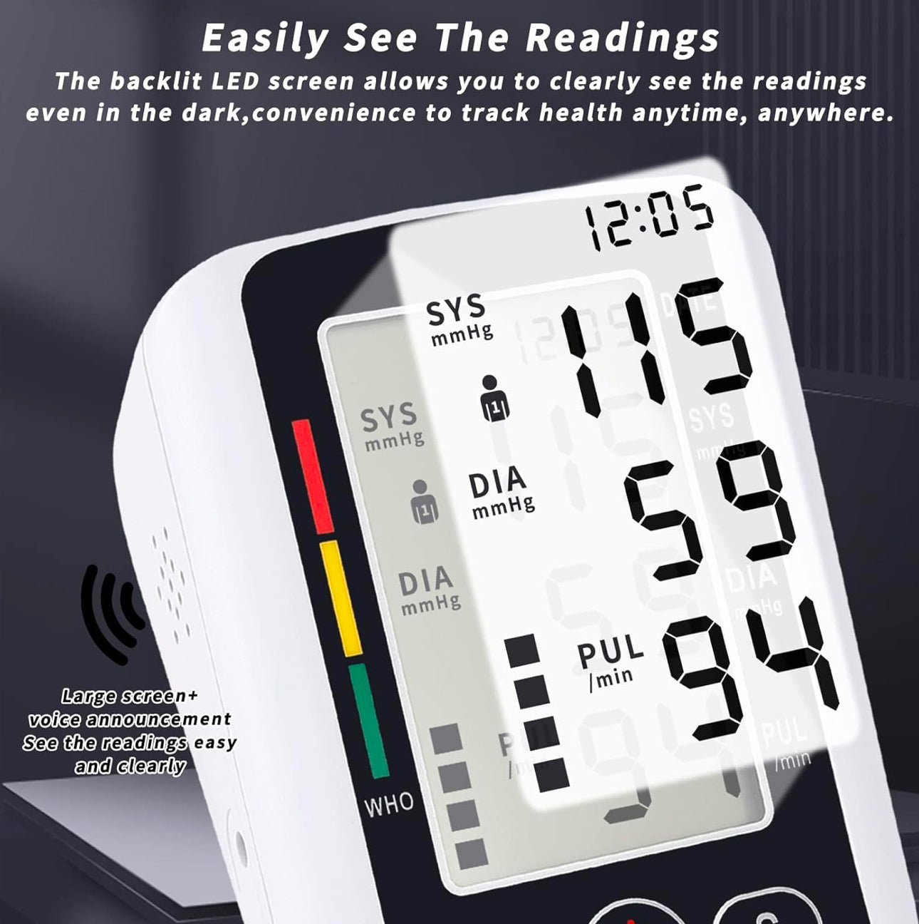 Blood Pressure Monitors Large Screen for Home use with Cuff Arm,Automatic Blood Pressure Machine Upper Arm for 2 Users BP Machine with Battery, White