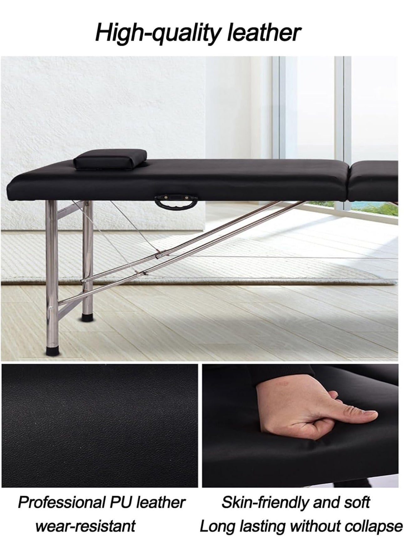 Massage Table Portable Massage Bed, 2 Folding Lightweight Salon Spa Tattoo Bed Height Adjustable with Carrying Bag & Stainless Steel Leg