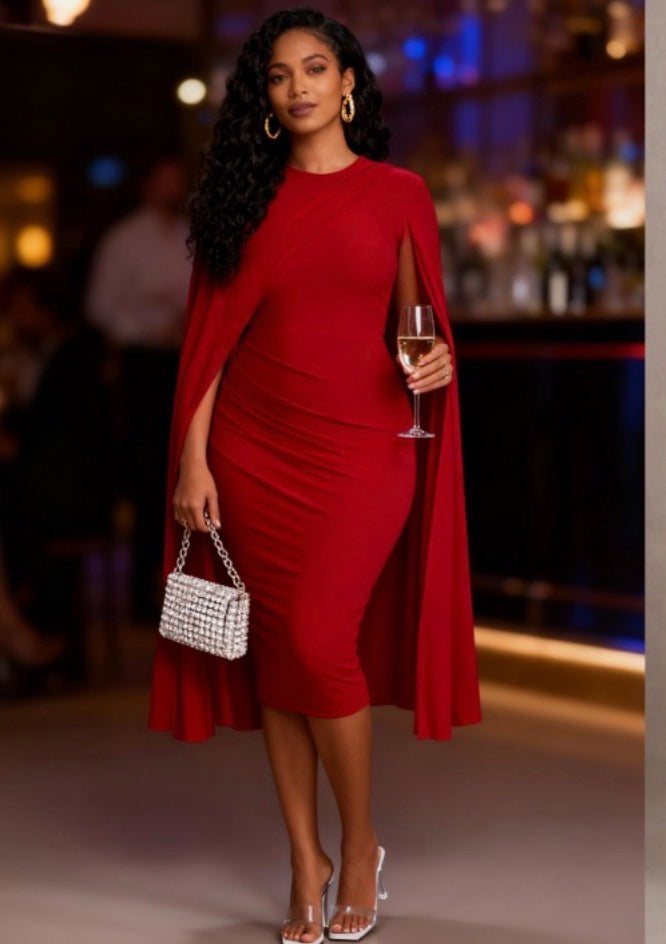 Ladies Elegant Asymmetric Midi Dress-Various Colours