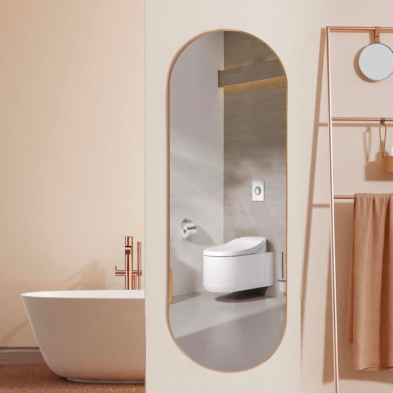 Oval Full Length Mirror, 100x70cm Full Body Mirror with Metal Frame, Ultra-Clear Large Oval Hanging Mirror for Bathroom, Entryway, Bedroom, Living Room,Various Options