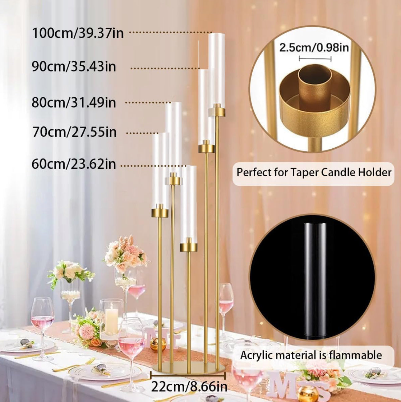 MHome Gold 5-Arm Floor Candelabra Candle Holder – Tall Wedding & Event Décor Stand