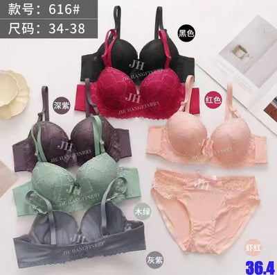 Ladies 6pcs Floral Lace Underwire Bras & Panty Set- Precise Size Labeling, Multiple Colors Available