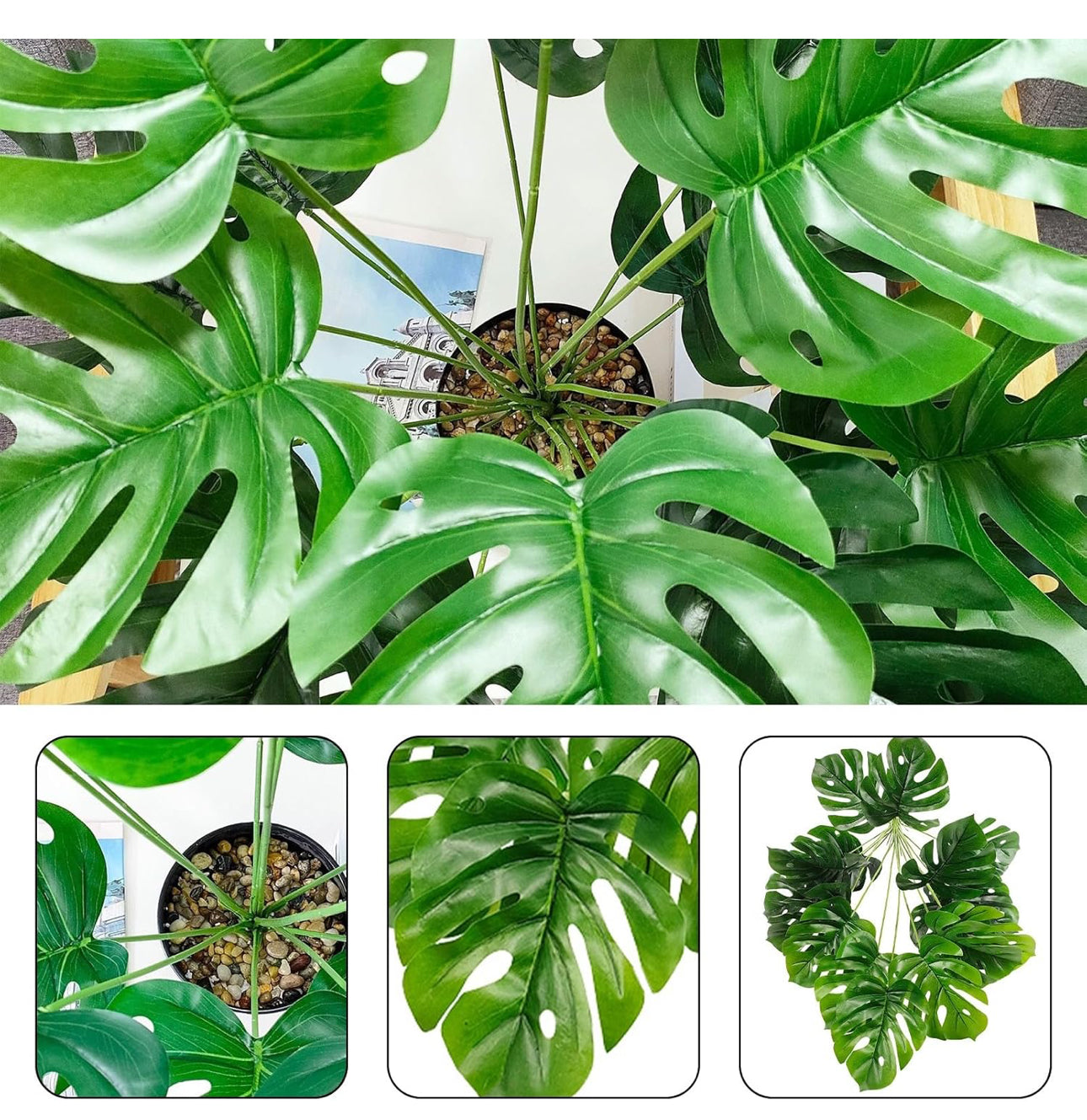 Artificial Monstera Plant Indoor, Artificial Tall Plant 18 Branches in Pot, Large Faux Monstera Plant Real Touch Green Fake Plants for Bedroom Office Garden Wedding Party Deco 1M