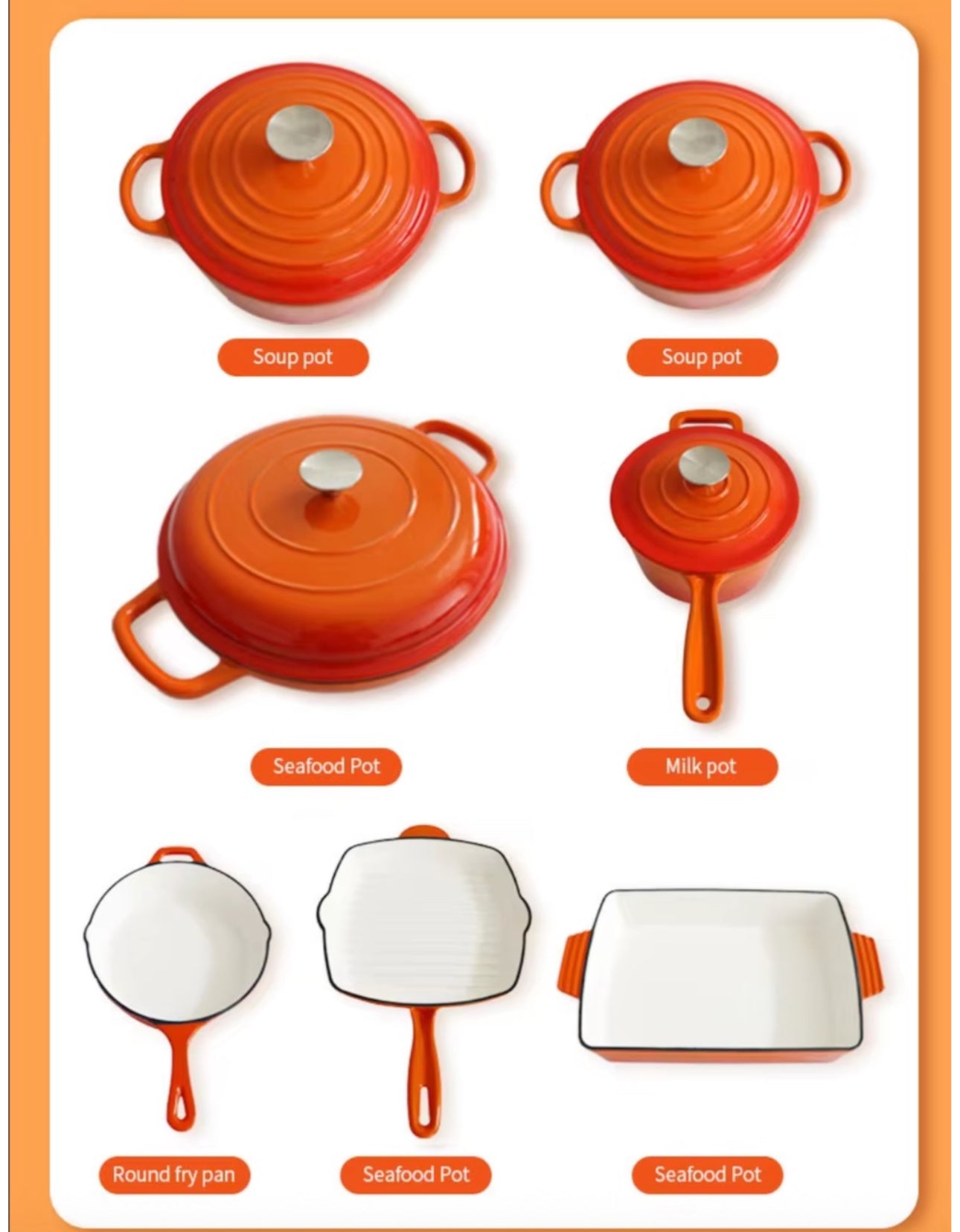 MHome 11 Piece Enameled Cast Iron Modern Non-Stick Cookware Set-Various Colours