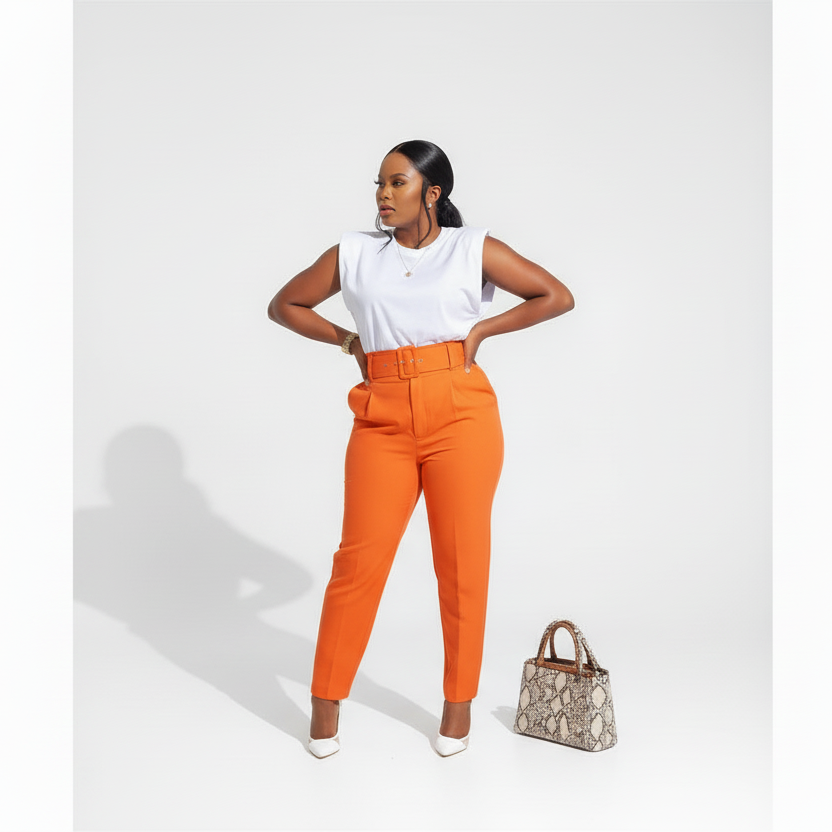 Ladies High Waisted Formal Ankle Trousers-Various Colours