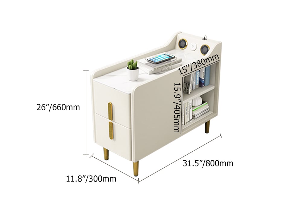 MFurn Modern Multifunctional Narrow Side Table Sintered Stone Top End Table Speaker & USB Port-Various Colours