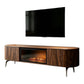 MFURN Modern Mid Century Wooden TV Stand with built in Fireplace