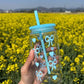 MHome Unbreakable Plastic Tumbler 450ml with Lid and Straw – Bow Print Sipper Glass for Cold Coffee, Juice and Water