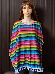 Multi Colour Adults Mexican Poncho & Sombrero Costume Hat