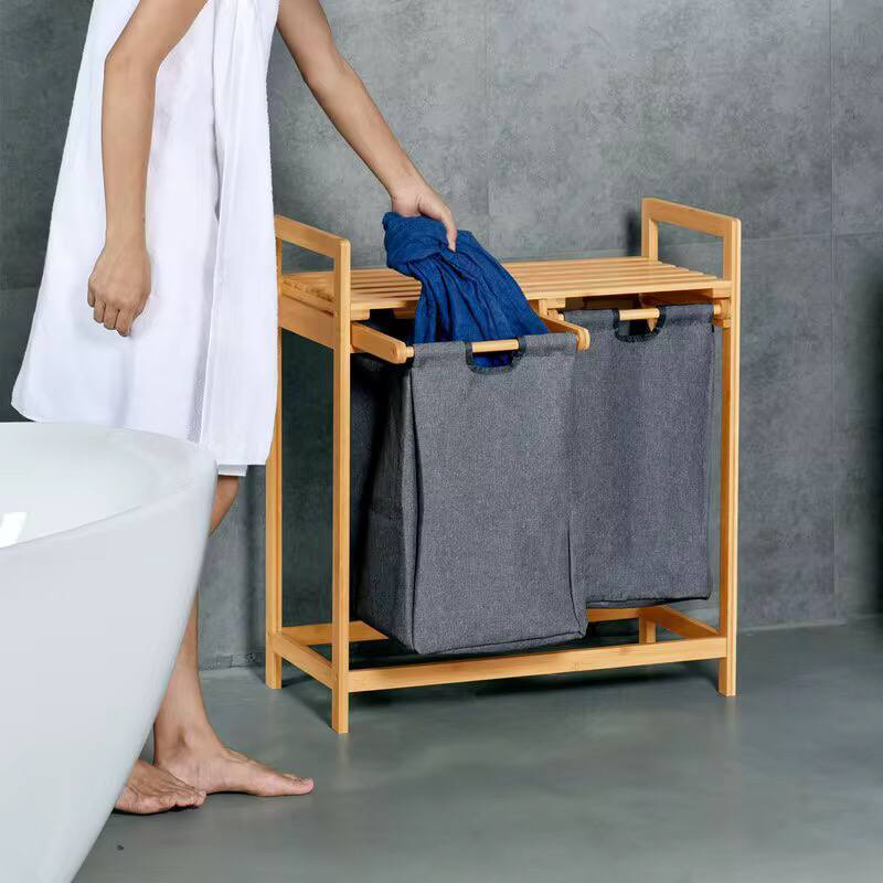 MHome 2:1 Bamboo Laundry Basket