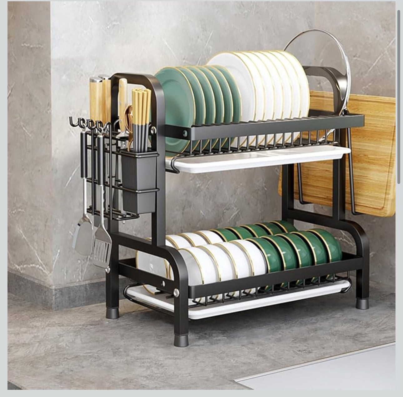 MHome 2-Tier Stainless Steel Dish Rack – Durable Organizer for Plates, Cups & Utensils