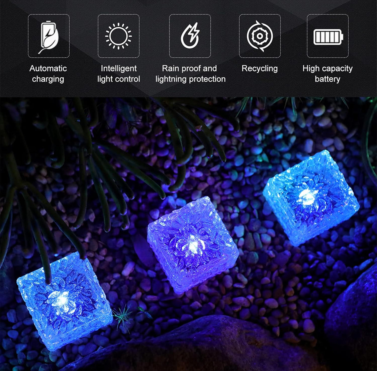 Solar Brick Lights - 6 Pack Solar Ice Cube Lights IP65-Waterproof Brick Light 4-LED Outdoor Brick Decor in Garden