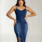 Ladies Denim Dress, Medi Length With Frayed Hem