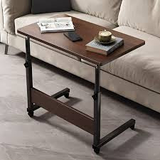 MFurn Portable Laptop Table with Adjustable Height & Wheels – Wooden Rolling Desk