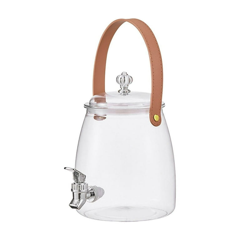MHome Beverage Dispenser with Tap, Lid & Leather Handle – Clear plastic Dispenser Jar 5.5L