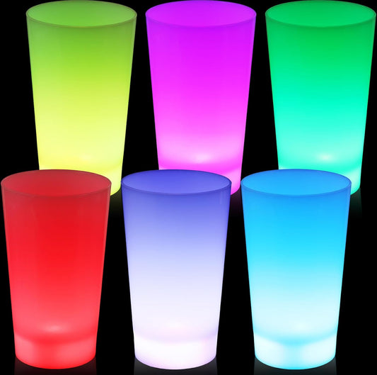 Glowing Cups for Indoor Outdoor Party Light up LED Cups Plastic Neon Cups Flashing Color Bright for Glow in the Dark Neon Party Birthday Summer Beach Party 6pc