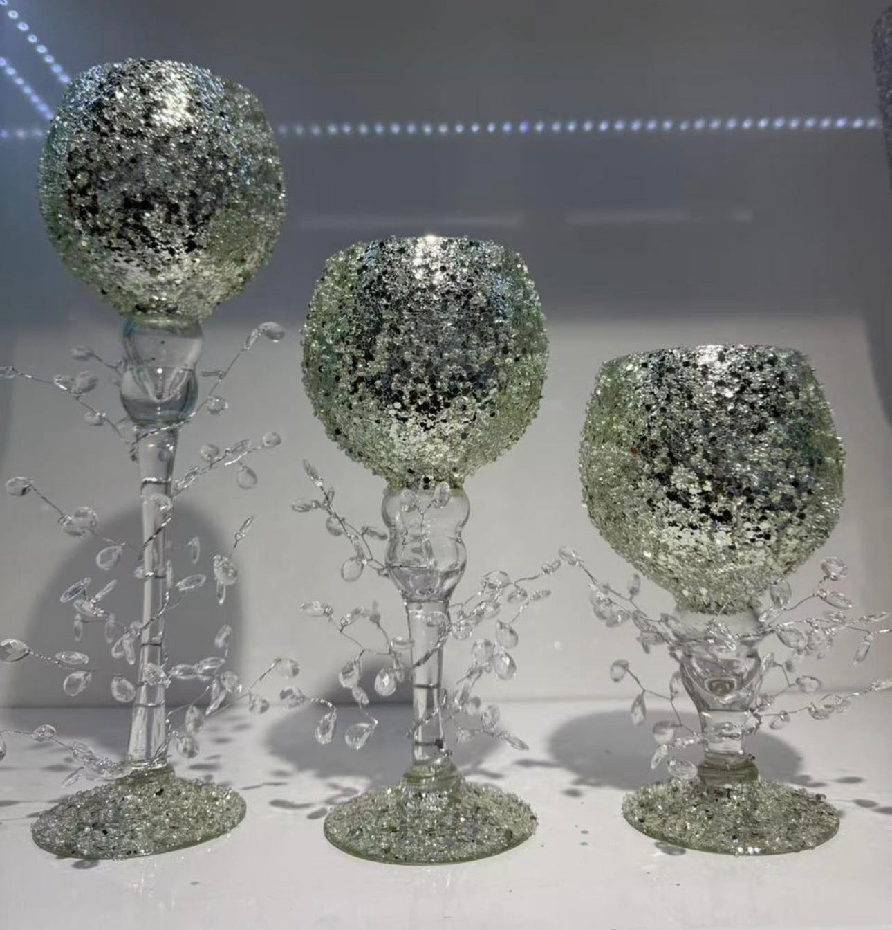 MHome Candle Holder Chalice Elegant Glittering Glass 3pc Set-Various Options