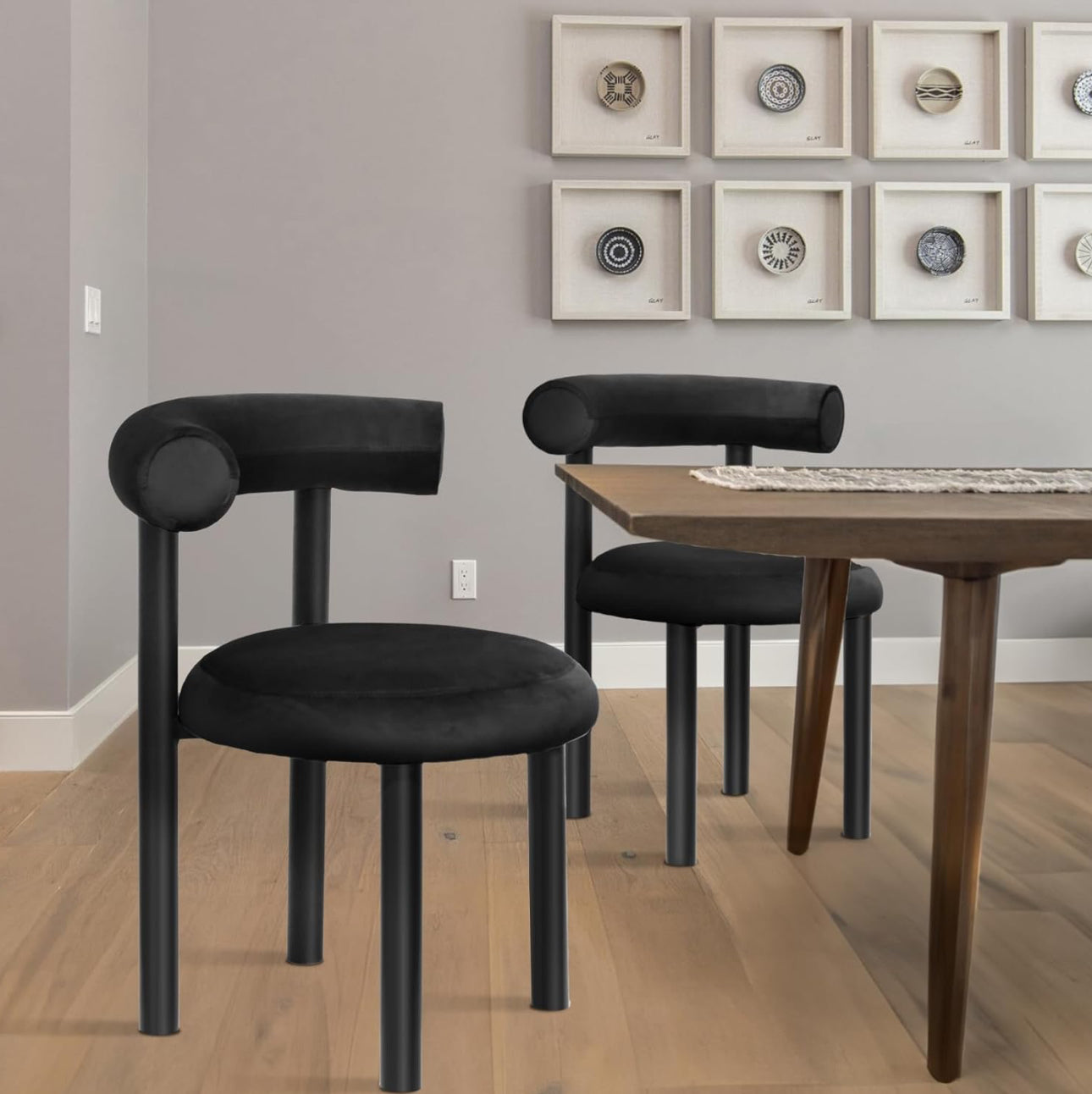 MHome Velvet Dining Chair, Modern Sherpa Kitchen Chairs with Metal Legs, Curved Backrest Chairs For Living Room- Available in Black or White