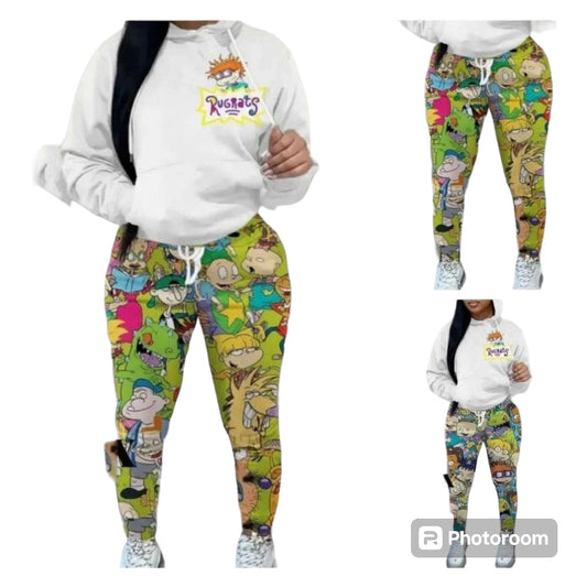 Ladies Cartoon characters 90s 3D All Over Print Tracksuits hoodies+joggers pants