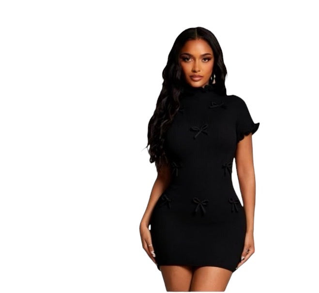 Ladies Coquette Style Ribbed Knit Mini Dress-Various Colours