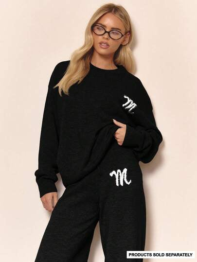 Ladies Knitted Lounge Set With Contrast Emblem-Various Colours