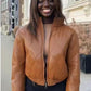 Ladies Cropped Faux Leather Bomber Jacket-Various Colours