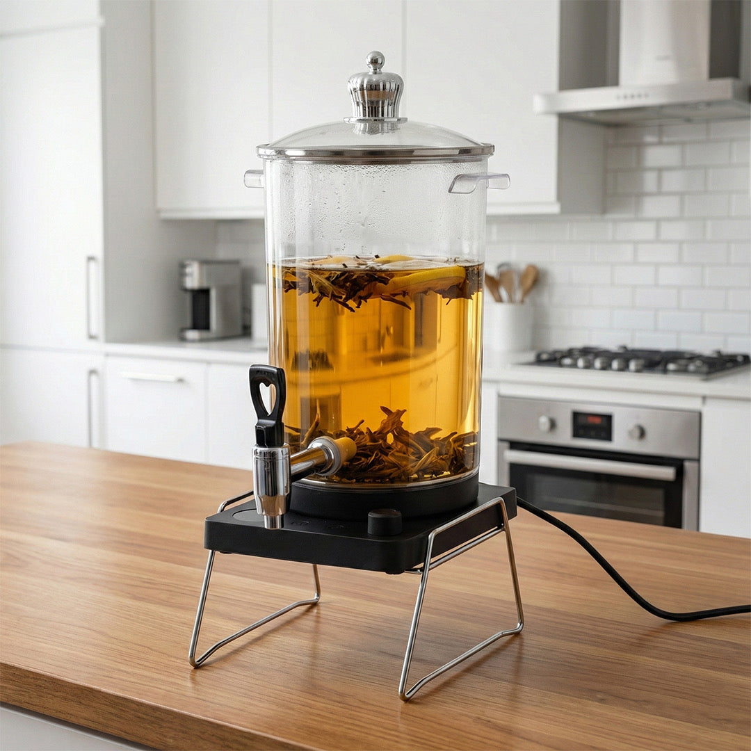 MHome Glass Tea Water Dispenser Hot Drink Kettle Bucket with Heater Water Inlate Base Black