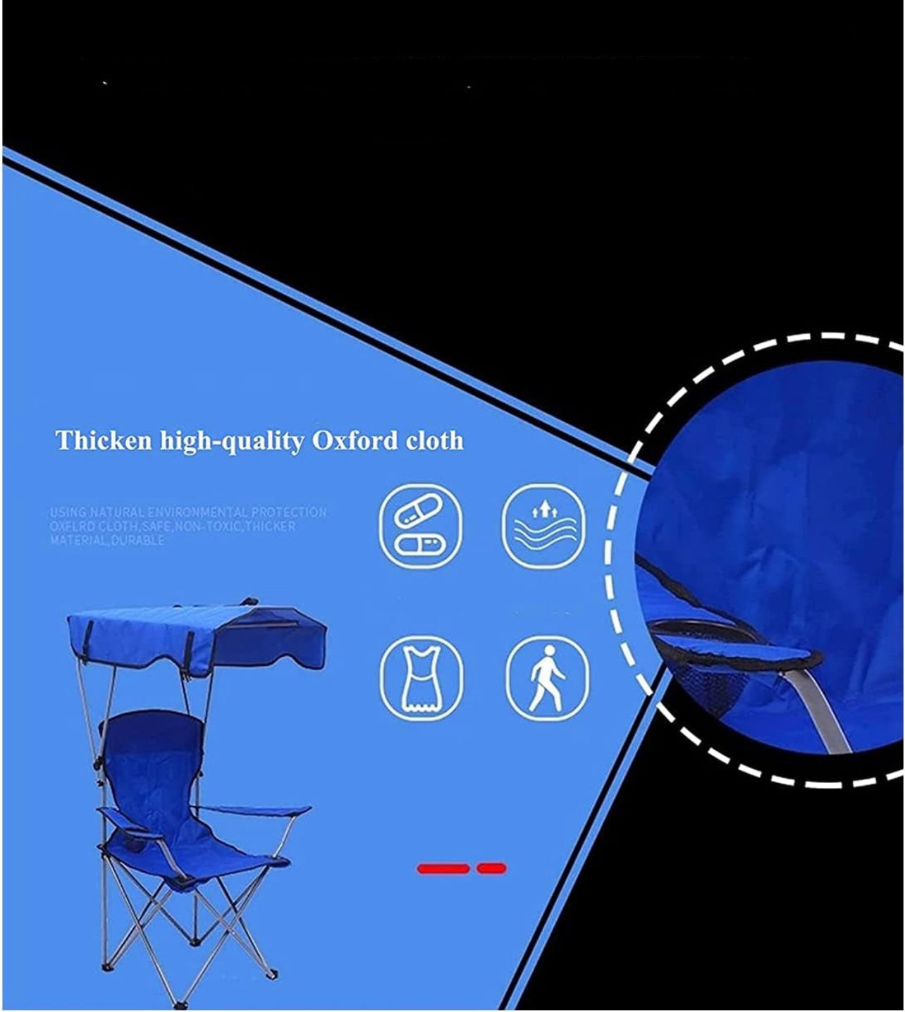 Folding Camping Chair with Shadow Sky, Portable Beach Outdoor Fishing Aluminum with Sun Protection and Carry Bag, Garden Chair for Beach, Pool, Garden, Blue (Color : Blue) XL