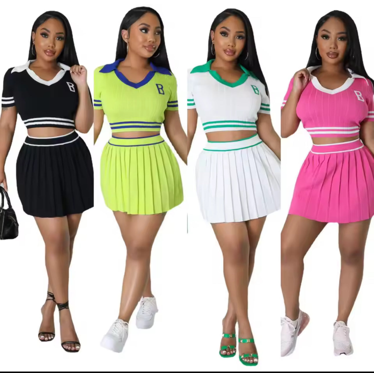 Women’s Short Sleeves Polo T Shirt Mini Skirt Casual 2 Piece Set