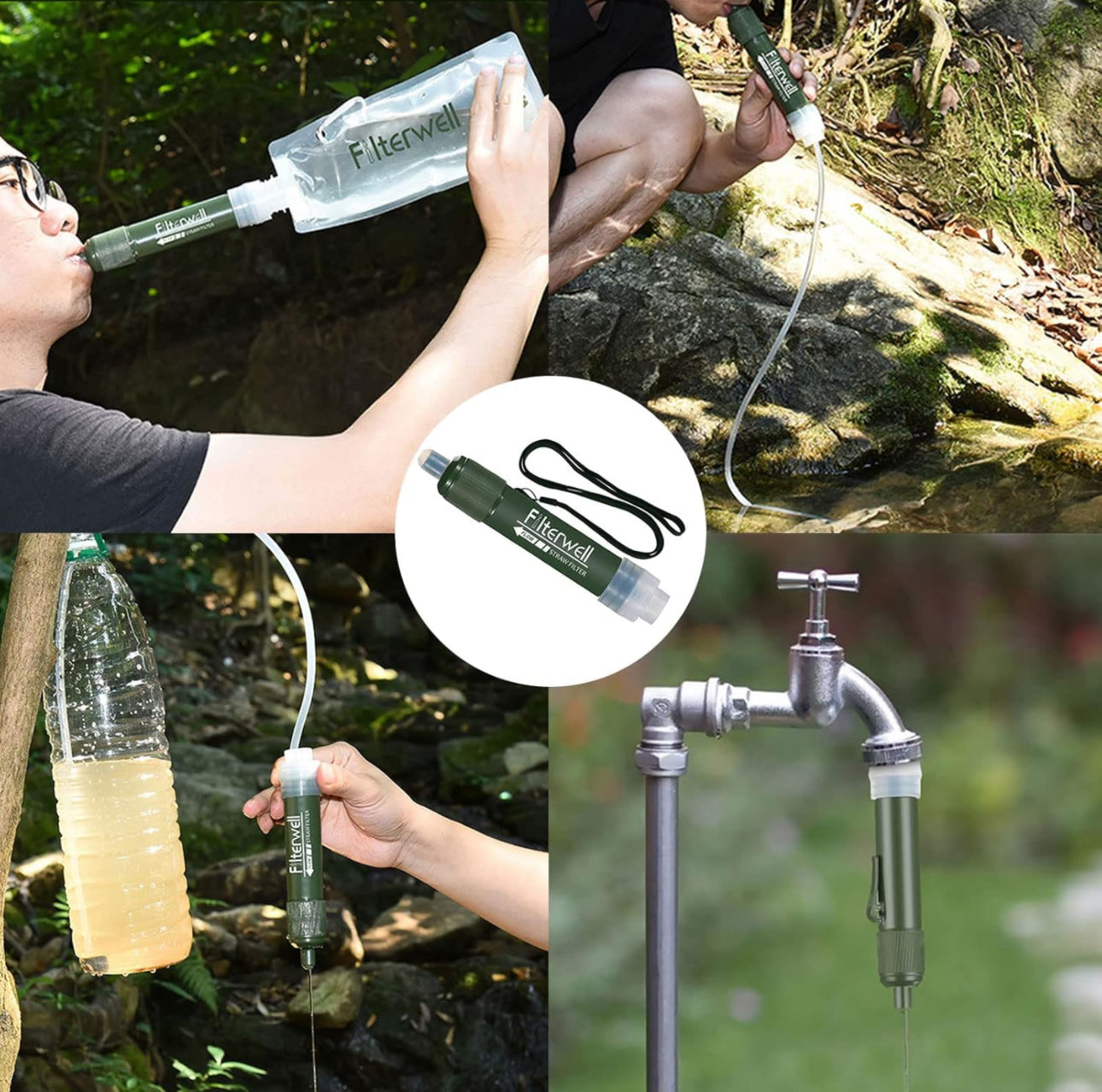 Outdoor Water Filter Portable 4000 Liter Camping Survival Drinking Water Filter Removes Bacteria and Pollutants, Personal Water Heater, Activated Carbon