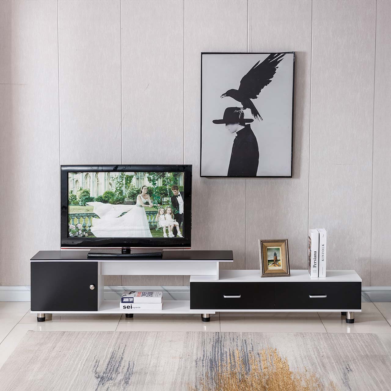 Modern TV Stand – Black + White