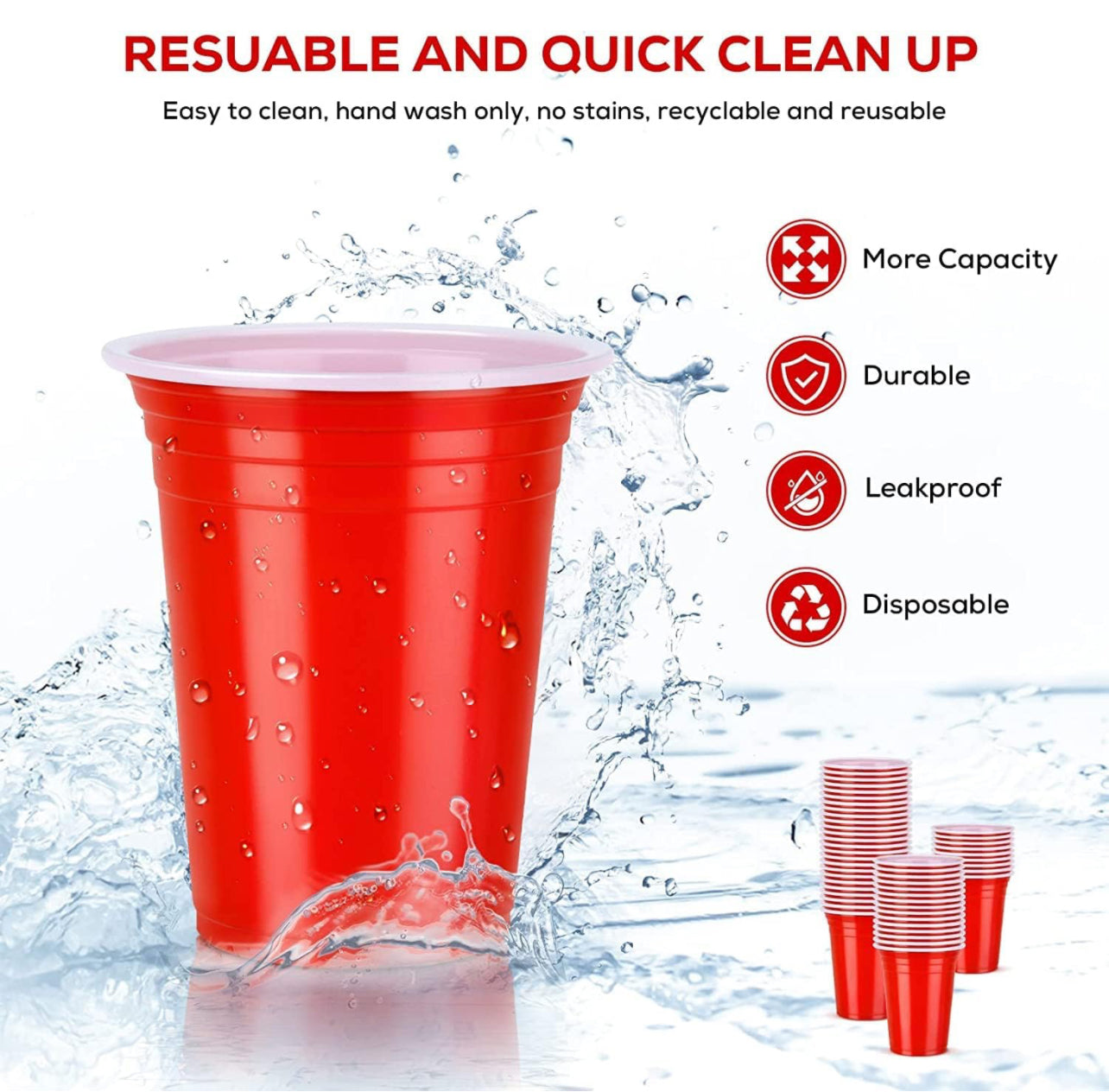 Reusable Plastic Party Cups Various Colours x 50pc