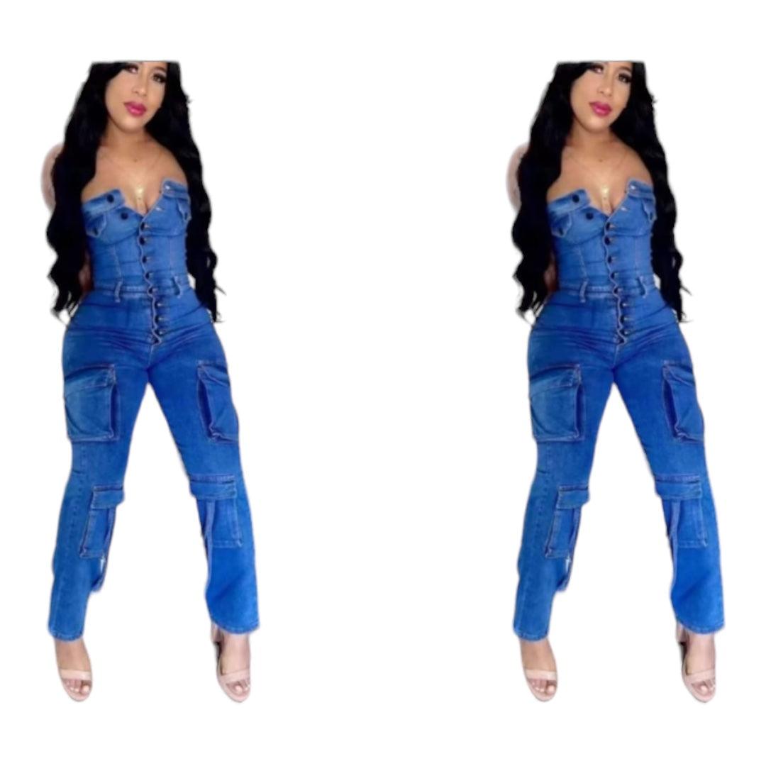 Ladies Denim Jumpsuits Blue Only
