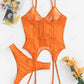 Garter Underwire Corset Style Lingerie Set - Orange Size S-XL