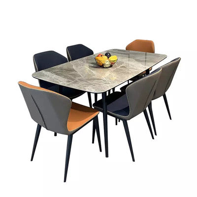 Marble Dining Room Set 7pc Rectangular Inc Table/Chairs