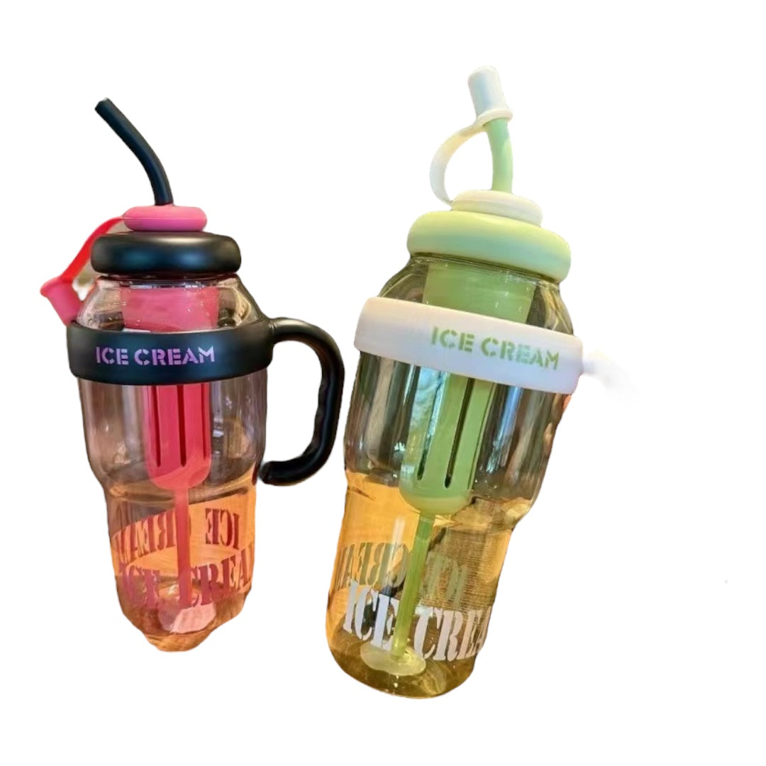 Portable Plastic Water& Icecream Bottle 1200ml With Tea Infuser Straw