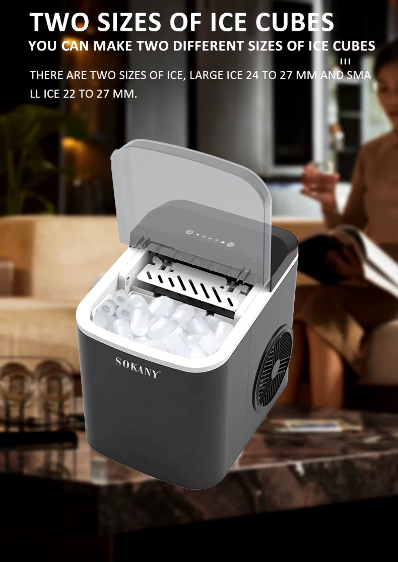 SOKANY automatic family ice maker makes ice quickly in a few minutes, convenient and energy-saving