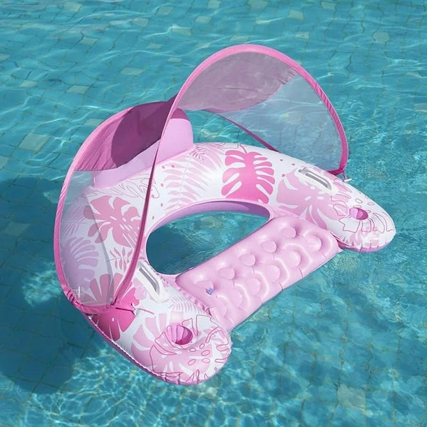 Inflatable Pool Float with Canopy with Cup Holder Compact Lounger for Lake Summer Beach-Various Options