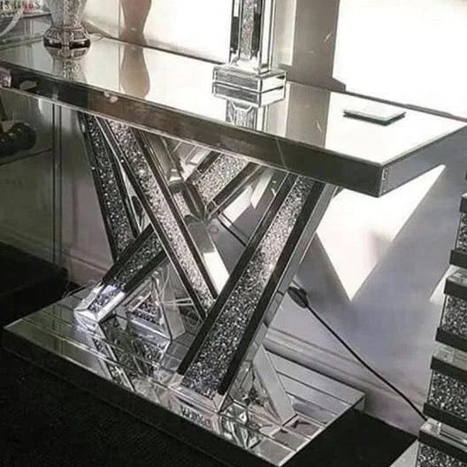 Glass Console Table & Crushed Diamond Mirror Various Options