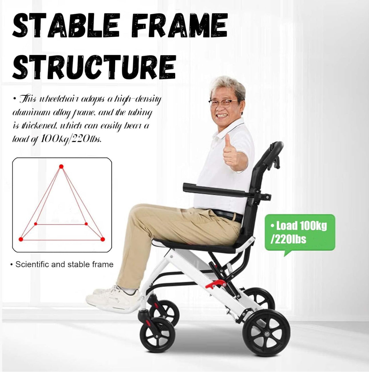 M-Care Ultralight Wheelchair Foldable Lightweight Aluminium Transport Wheelchairs, Extra Narrow With Brake, Travel & Folding Wheelchair